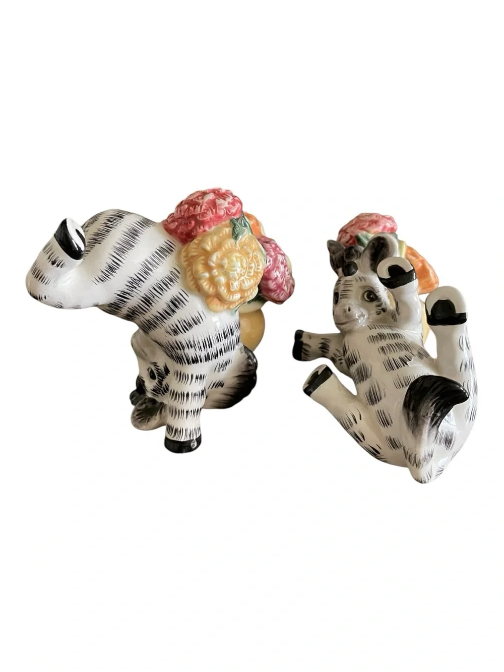 Vintage Set of Fitz and Floyd Tumbling Zebra Figurines Cottagecore Safari Themed